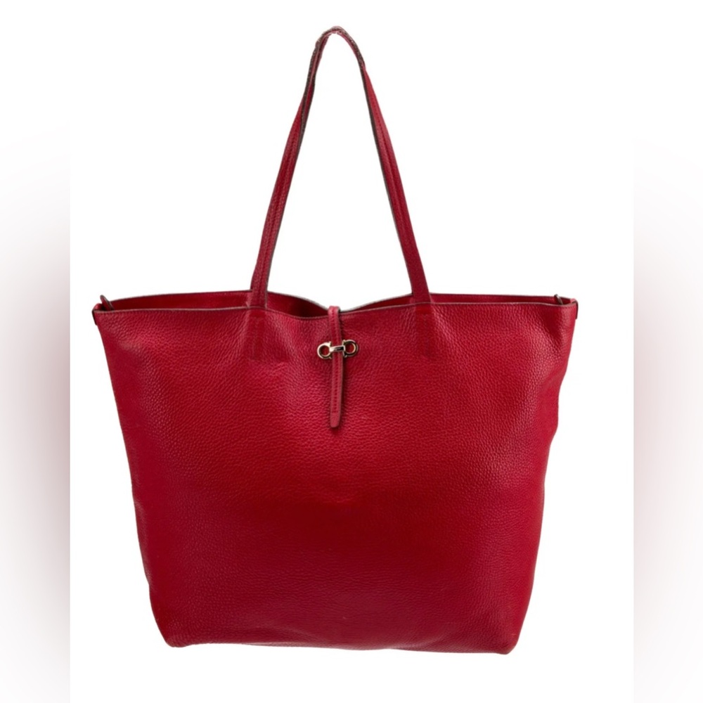 Salvatore Ferragamo Gancini Red Leather gold hardware Tote Bag